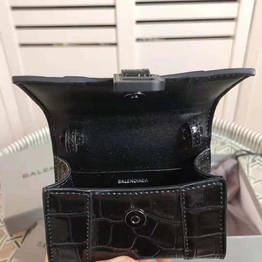Balenciaga Hourglass Mini Top Handle in Black Shiny Crocodile Embossed Calfskin for Women Balenciaga Hourglass Mini Top Handle in Black Shiny Crocodile Embossed Calfskin for Women