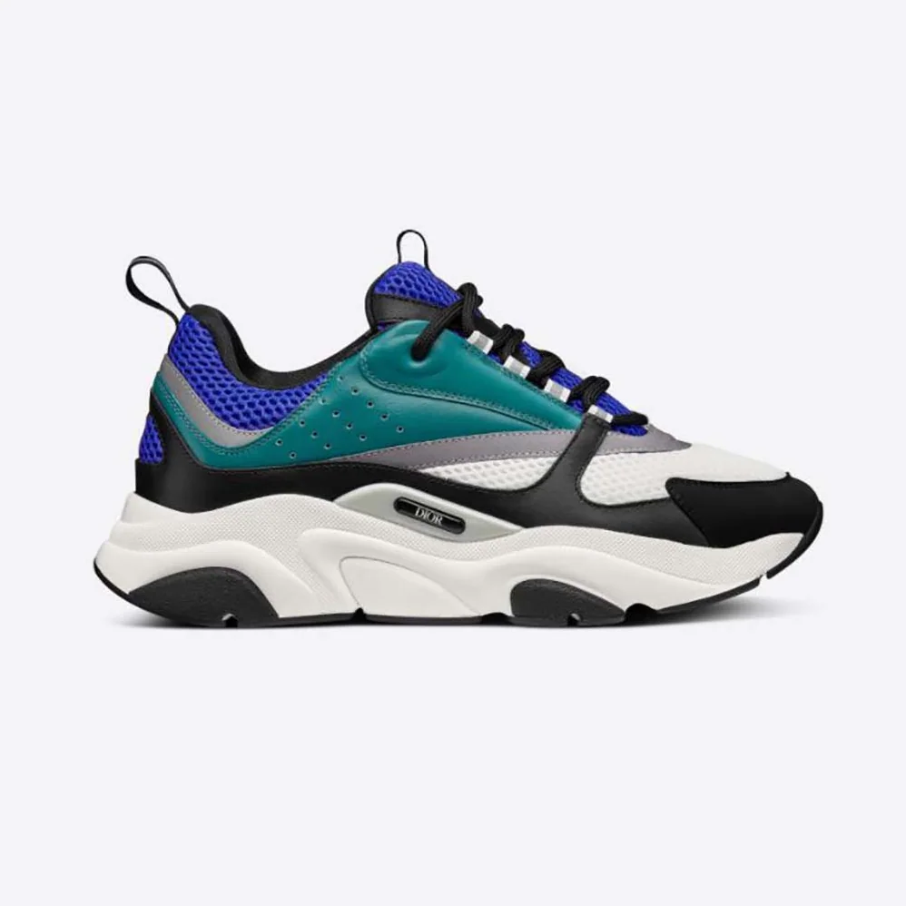 Dior B22 Sneaker White and Blue Technical Mesh with Deep Green and Black Smooth Calfskin for Men