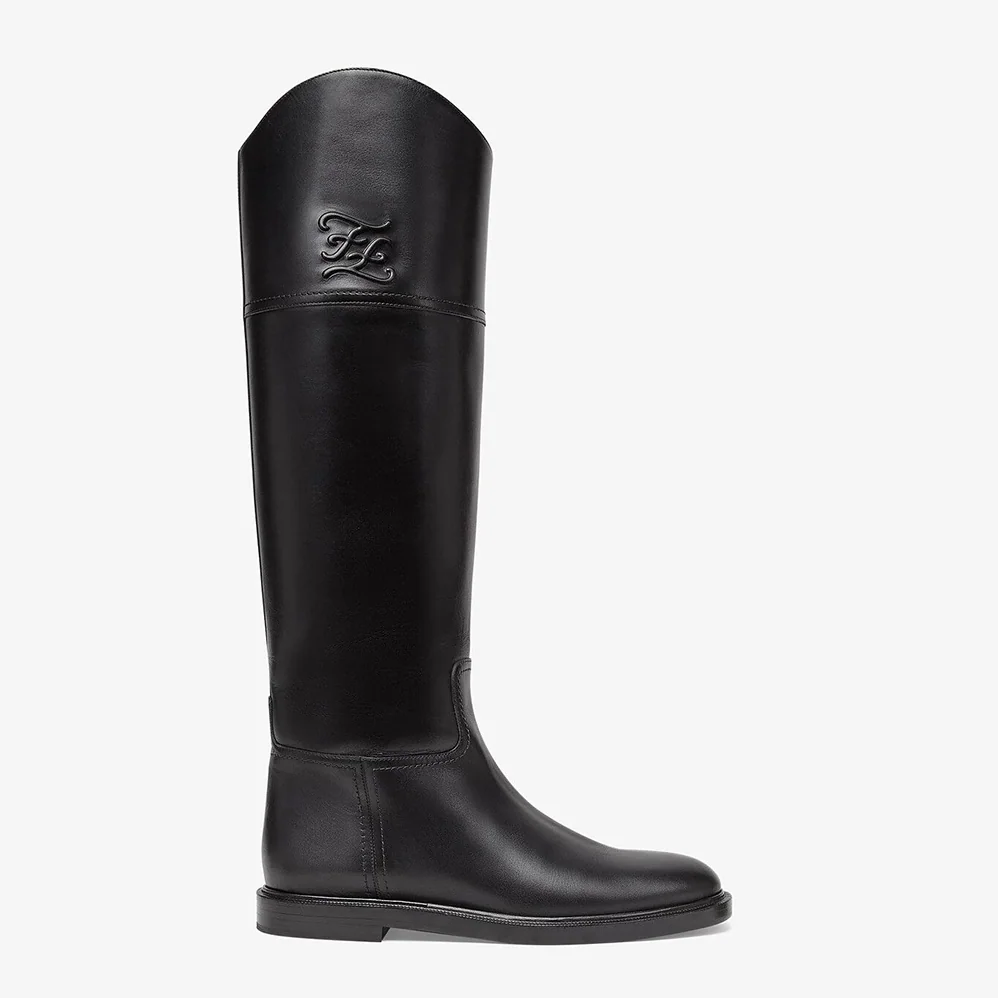 Fendi Karligraphy Black Leather Boots for Women