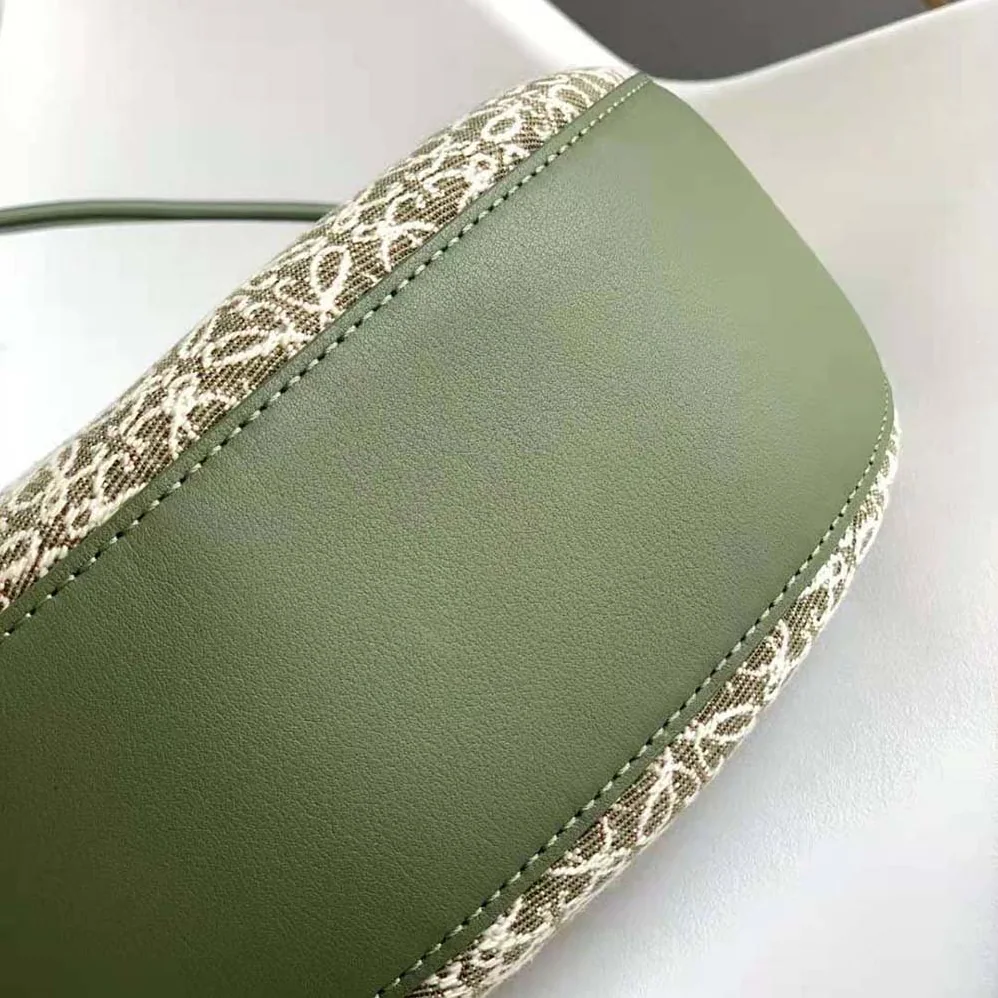 Loewe Luna Bag in Anagram Jacquard and Classic Calfskin for Women in Green Loewe Luna Bag in Anagram Jacquard and Classic Calfskin for Women in Green