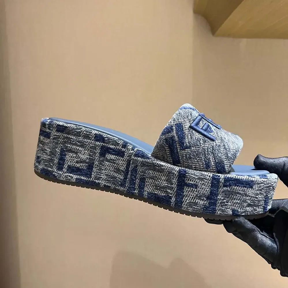 Fendi Sunshine FF Chenille Jacquard Platform Sandals for Women