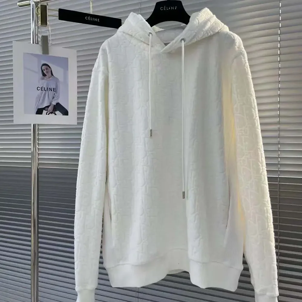 Dior Oblique Relaxed-Fit Hooded Sweatshirt Off for Men in White Terry Cotton Jacquard Dior Oblique Relaxed-Fit Hooded Sweatshirt Off for Men in White Terry Cotton Jacquard
