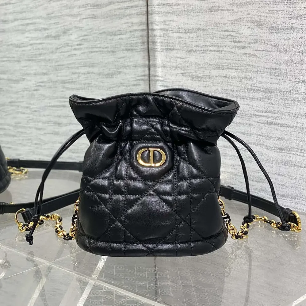 Dior Miss Caro Mini Bucket Bag with Drawstring Black Macrocannage Lambskin for Women Dior Miss Caro Mini Bucket Bag with Drawstring Black Macrocannage Lambskin for Women