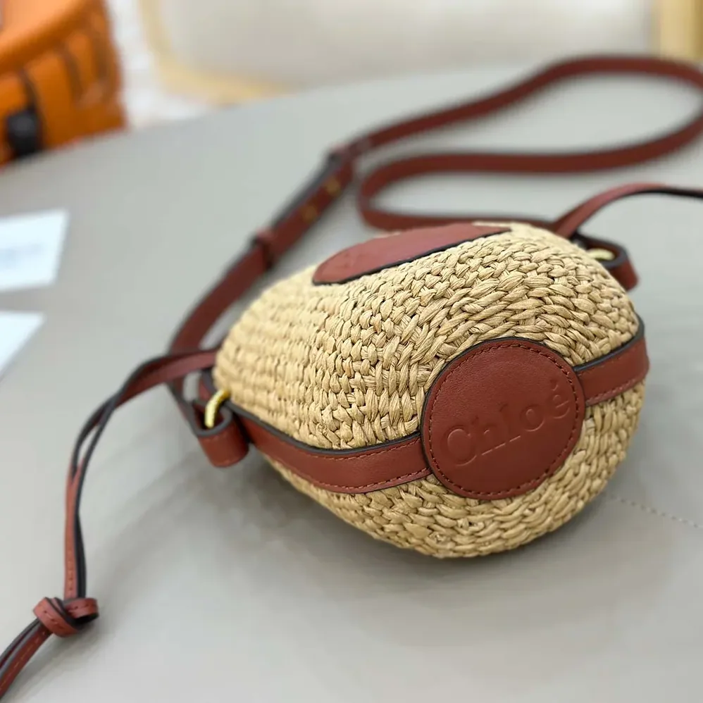 Chloe Mini Horse Medal Basket Bag in Natural Fibers for Women in Brown Chloe Mini Horse Medal Basket Bag in Natural Fibers for Women in Brown