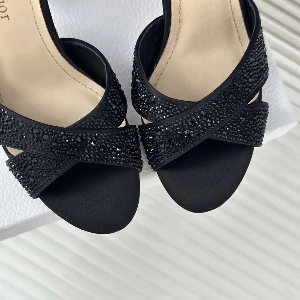 Dior Dior Tribales Heeled Slide Black Suede Calfskin and Strass for Women