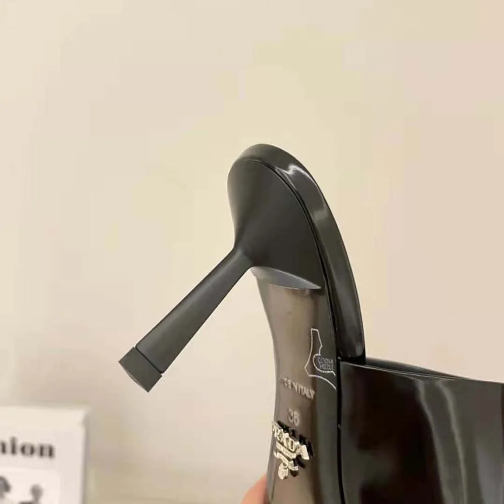 Prada Brushed Leather High-Heel Slides in 75mm Heel Height for Women