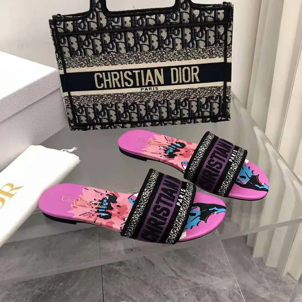 Dior Dway Slide Purple Multicolor D for Women in Flower Pop Cotton Embroidery Dior Dway Slide Purple Multicolor D for Women in Flower Pop Cotton Embroidery