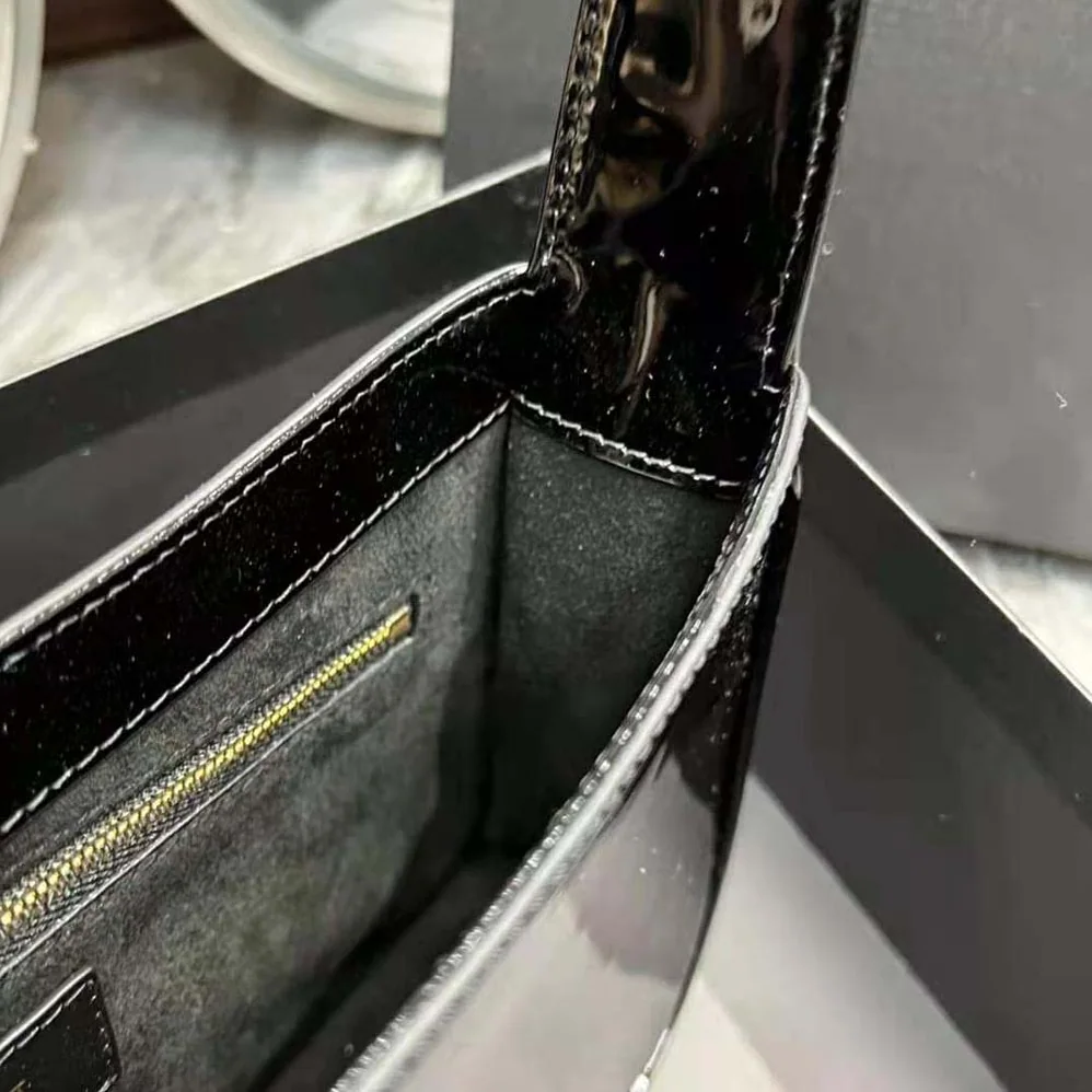 Saint Laurent YSL Le 5 A 7 Hobo Bag in Patent Leather for Women in Black Saint Laurent YSL Le 5 A 7 Hobo Bag in Patent Leather for Women in Black