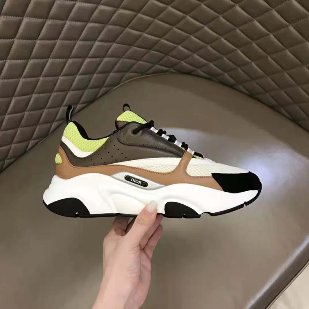 Dior B22 Sneaker Green and White Technical Mesh with Ebony and Camel Smooth Calfskin for Men Dior B22 Sneaker Green and White Technical Mesh with Ebony and Camel Smooth Calfskin for Men