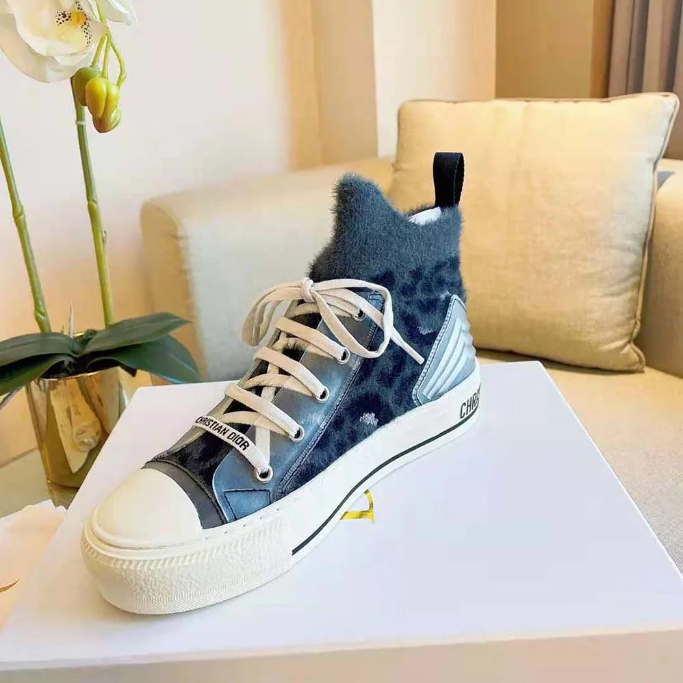 Dior Walk'n'Dior Sneaker Fur-Effect Knit with Gray Mizza Print for Women