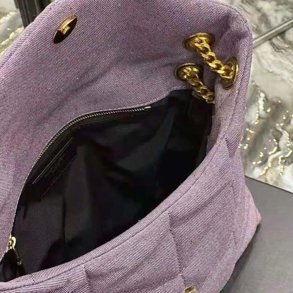 Saint Laurent YSL Puffer Small Bag in Denim and Smooth Leather for Women