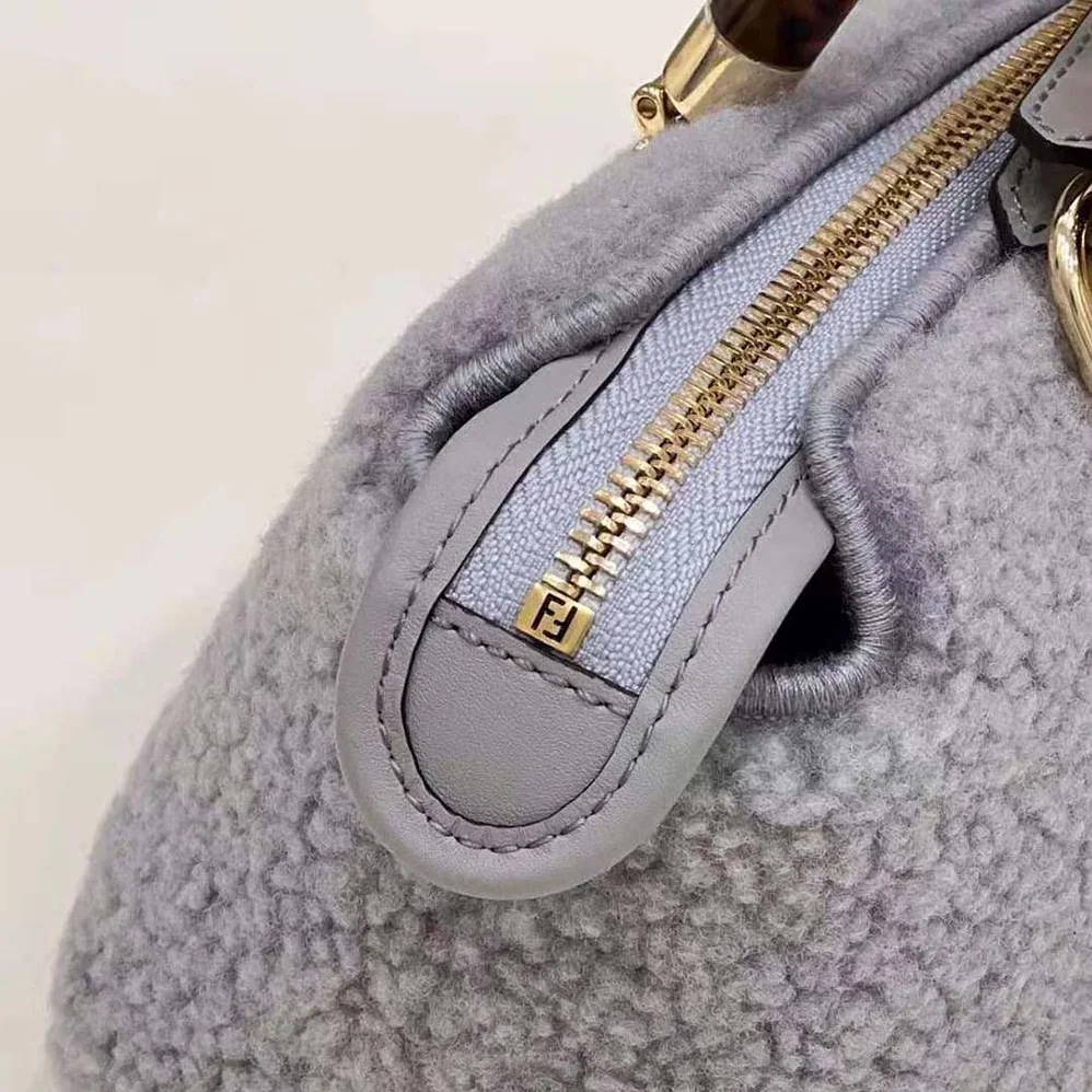 Fendi By The Way Mini Light Gray Sheepskin Small Boston Bag for Women Fendi By The Way Mini Light Gray Sheepskin Small Boston Bag for Women