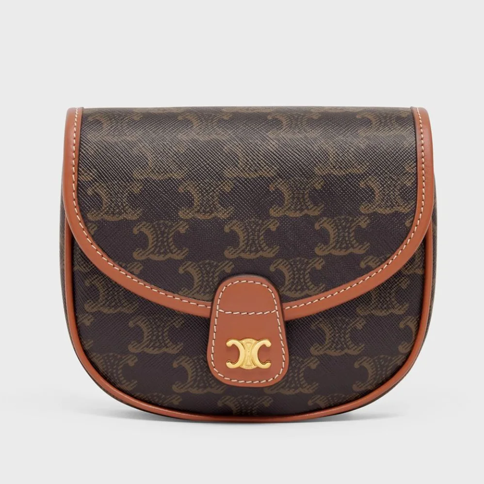 Celine Mini Besace in Triomphe Canvas and Calfskin for Women in Brown