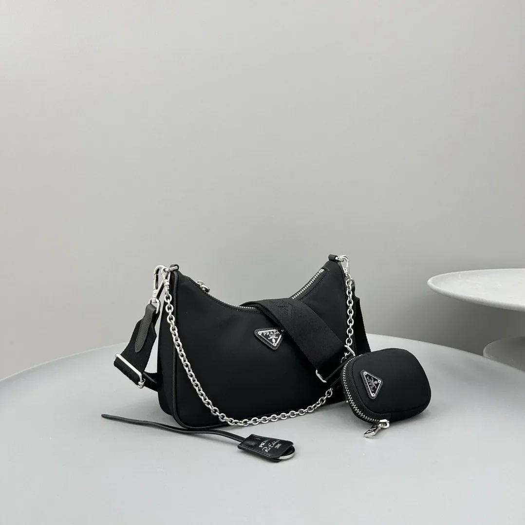 Prada Re- 2005 Saffiano Shoulder Bag Black Silver Hardware Prada Re- 2005 Saffiano Shoulder Bag Black Silver Hardware
