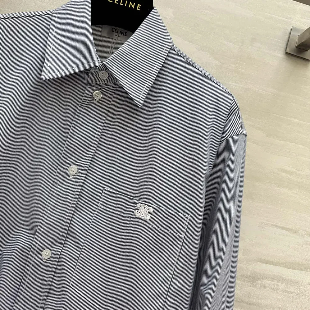 Celine Cropped Shirt in Striped Cotton and Silk for Women