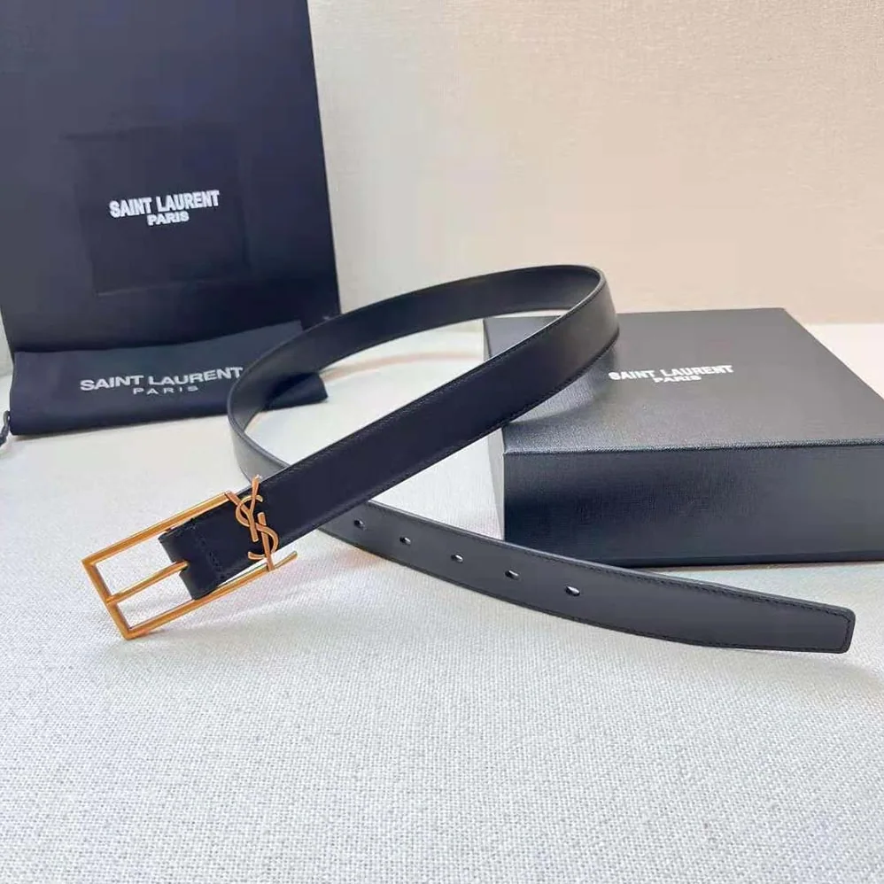 Saint Laurent YSL New Cassandre Buckle Belt in Smooth Leather for Women Saint Laurent YSL New Cassandre Buckle Belt in Smooth Leather for Women