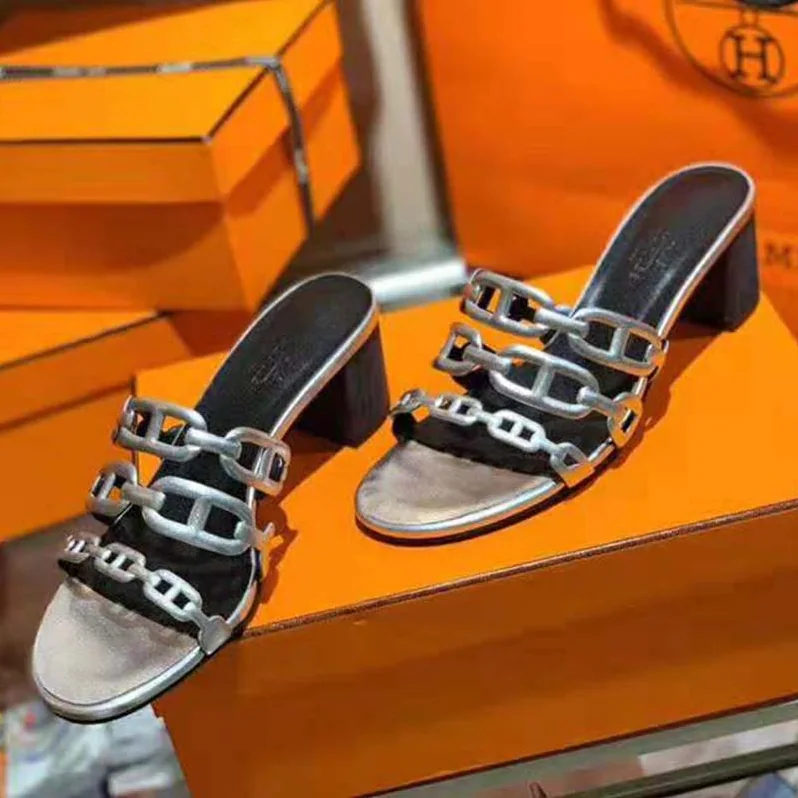 Hermes Tandem Sandal in Nappa Leather 5.1cm Heel for Women in Silver