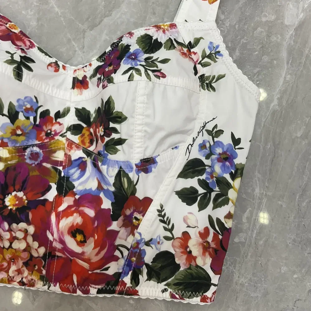 Dolce Gabbana D&G Flower Bouquet for Women in Print Cotton Bustier Top Dolce Gabbana D&G Flower Bouquet for Women in Print Cotton Bustier Top