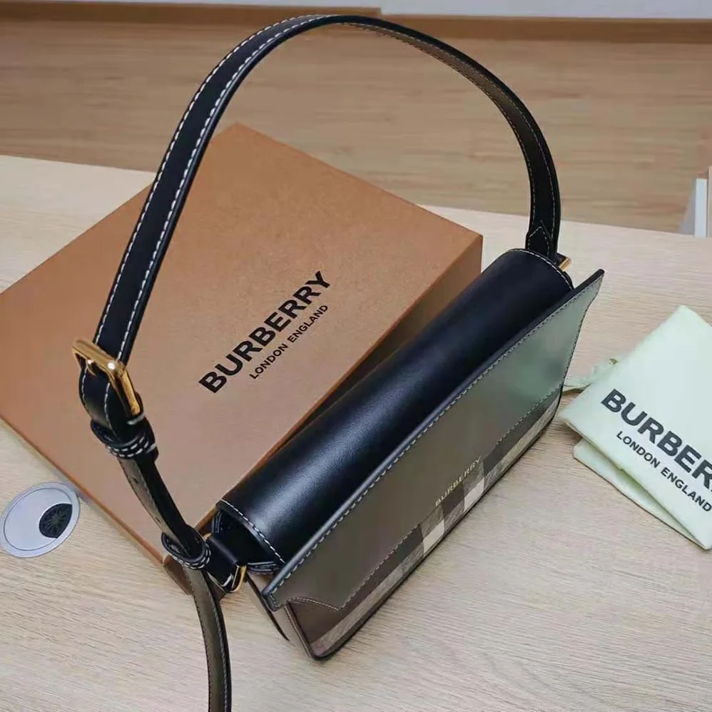 Burberry Check and Leather Catherine Shoulder Bag for Women in Black