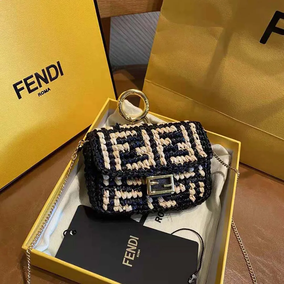 Fendi Nano Baguette Charm Black Raffia Charm for Women Fendi Nano Baguette Charm Black Raffia Charm for Women