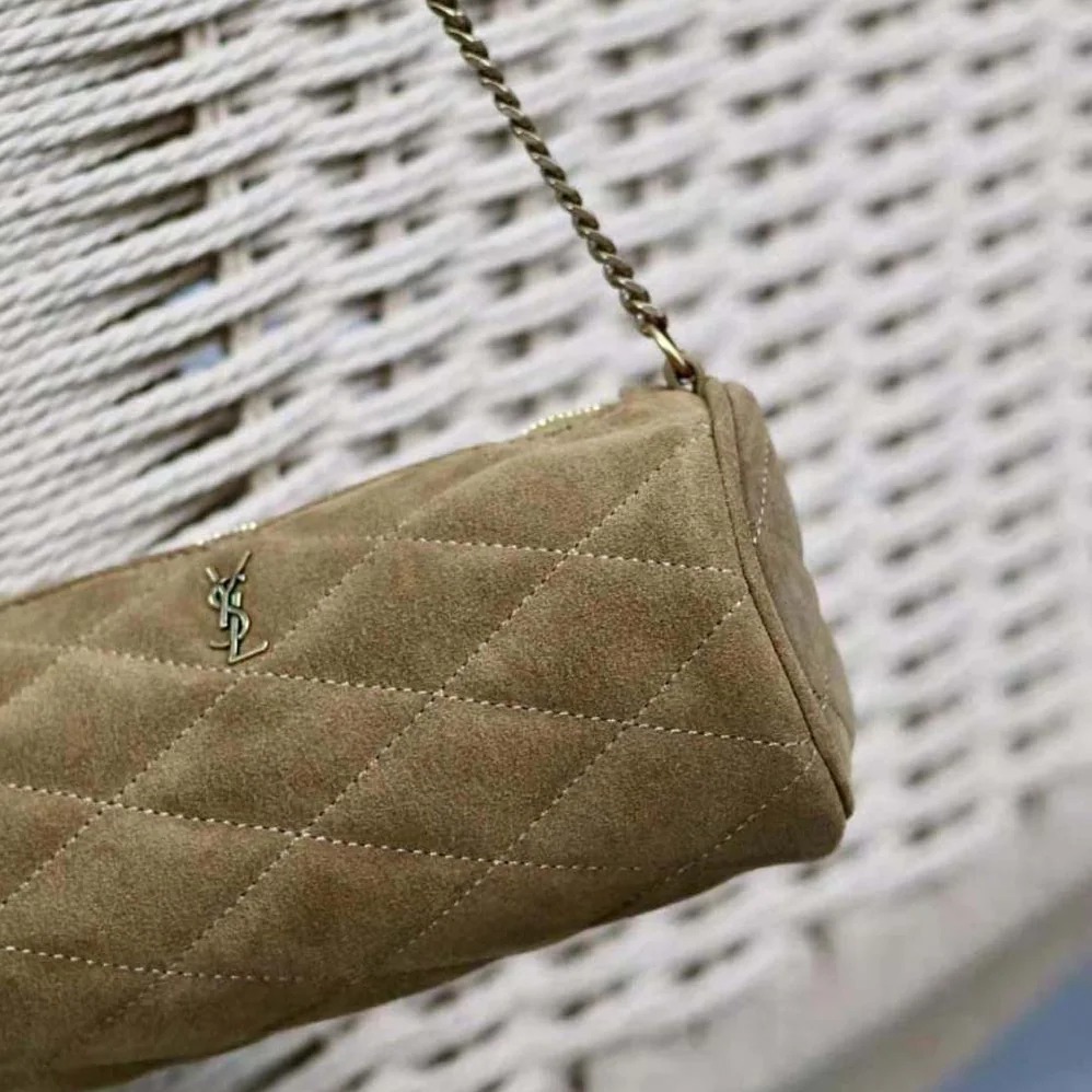 Saint Laurent YSL Sade Small Tube Bag in Quilted Suede for Women in Green