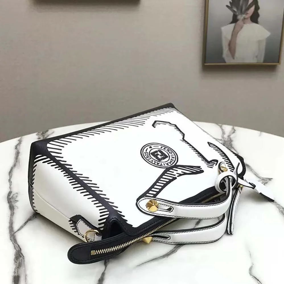 Fendi by the way Medium White Leather Printed Boston Bag for Women Fendi by the way Medium White Leather Printed Boston Bag for Women
