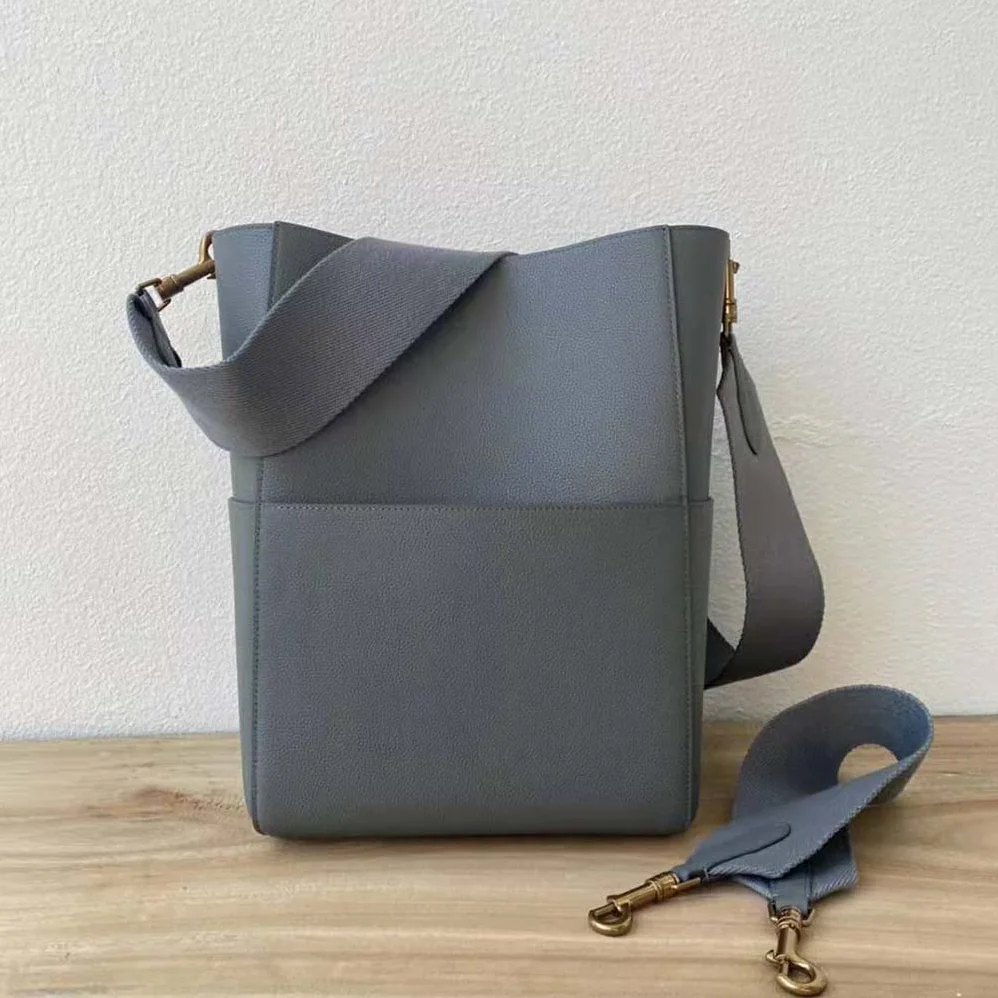 Celine Sangle Bucket Bag in Soft Grained Calfskin for Women in Silver