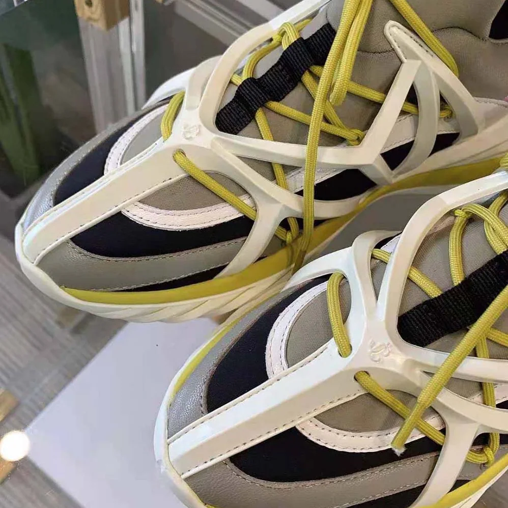 Jimmy Choo Cosmos/F Marl Grey Lime and Pink Leather and Neoprene Low for Women in Top Trainers