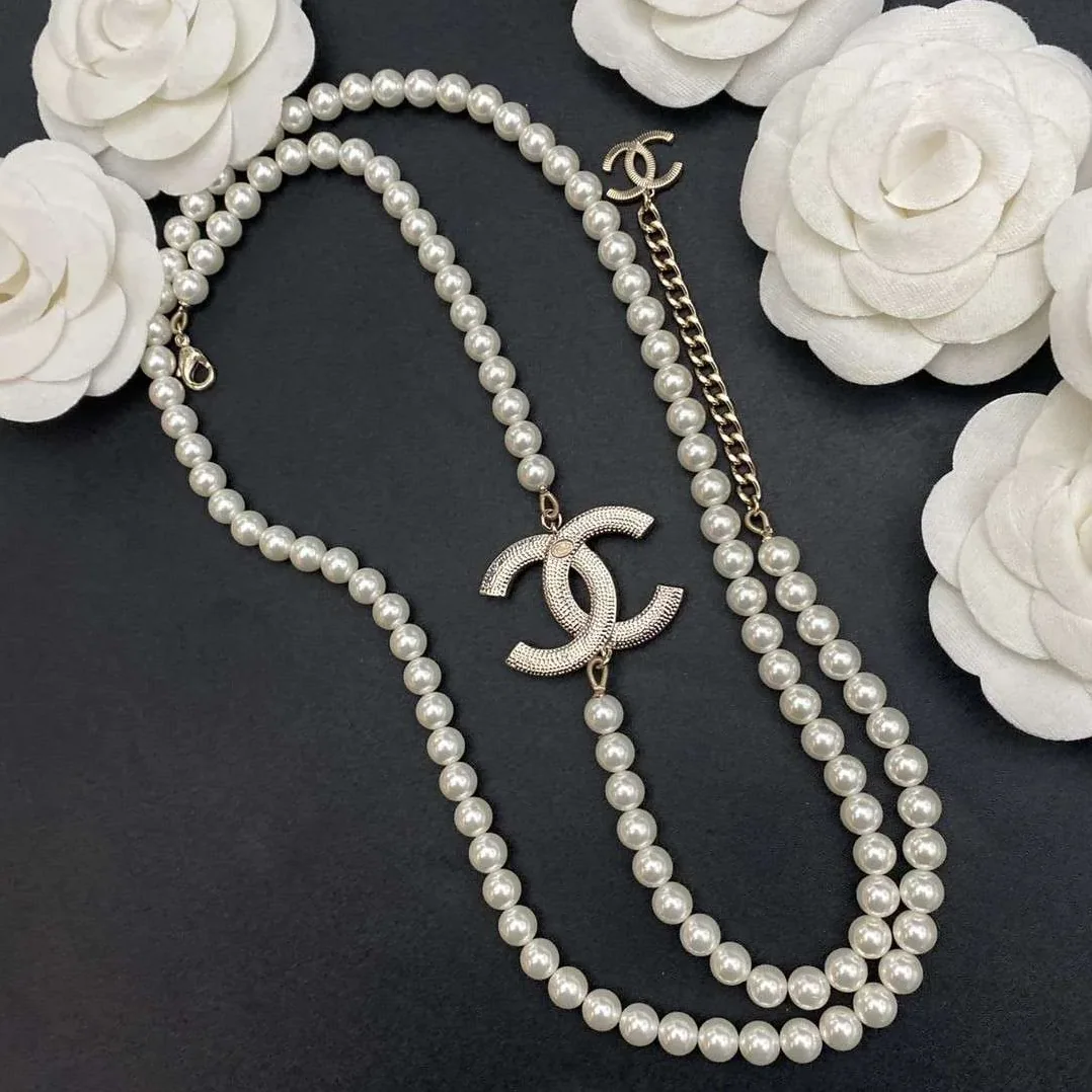 Chanel Pearl Letter Chain Necklace White