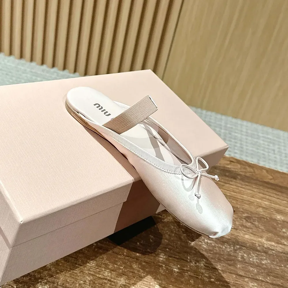 Miu Miu Satin Ballerina Mules for Women in Pink Miu Miu Satin Ballerina Mules for Women in Pink