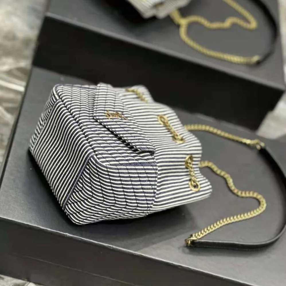 Saint Laurent YSL Joe Mini Bucket Bag in Micro Stripped Denim for Women