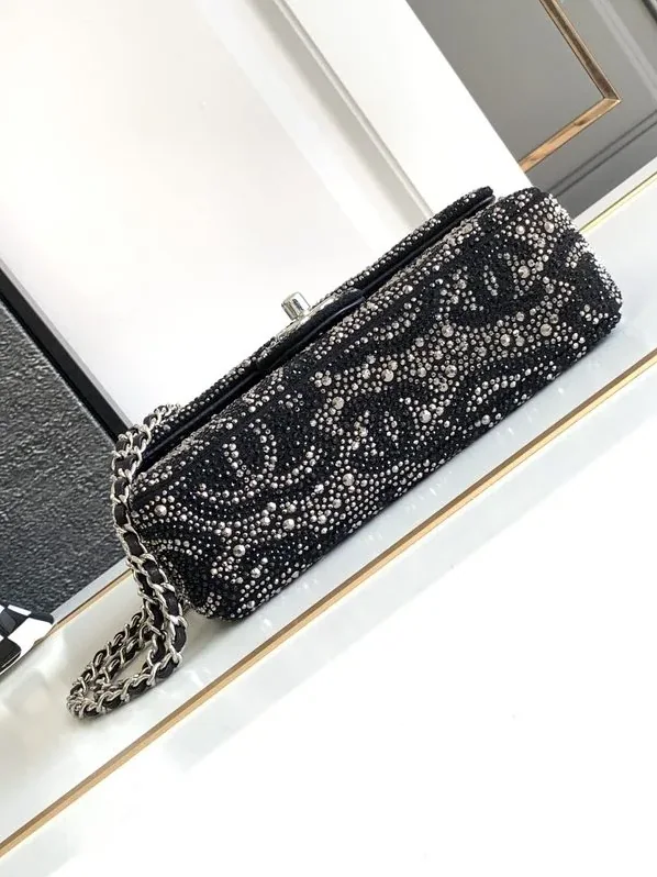 Chanel Paris Double Flap Bag Small Crossbody in Black Silver Hardware