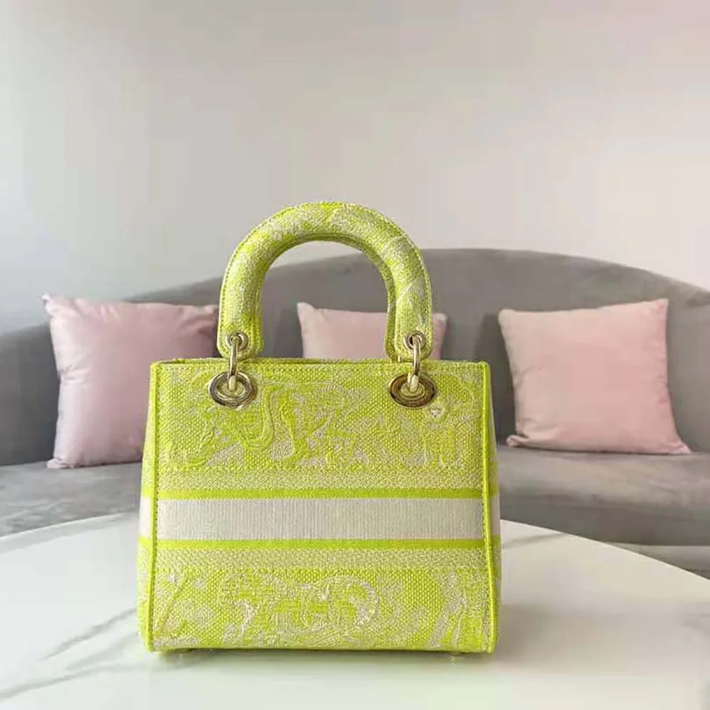 Dior Medium Lady D-lite Bag Lime Toile de Jouy Reverse Embroidery for Women