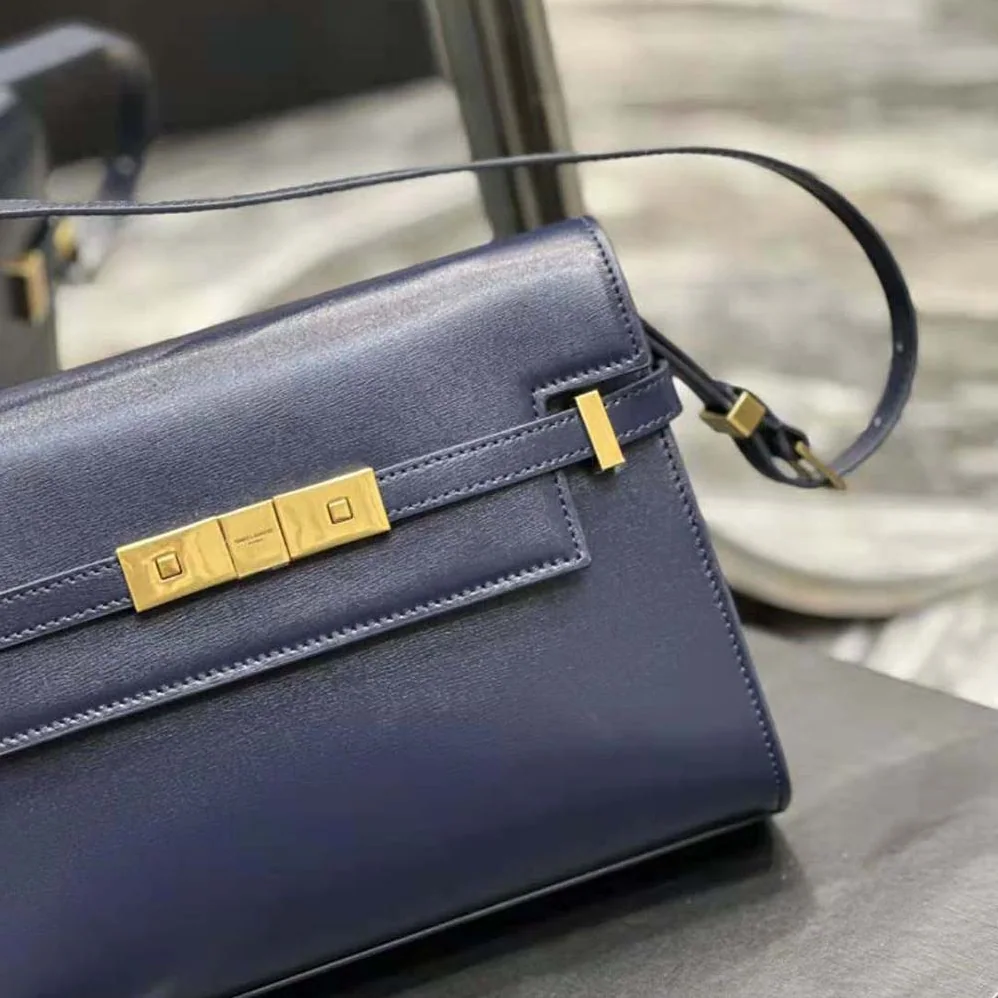 Saint Laurent YSL Manhattan Small Shoulder Bag in Box Saint Laurent Leather for Women in Navy Saint Laurent YSL Manhattan Small Shoulder Bag in Box Saint Laurent Leather for Women in Navy