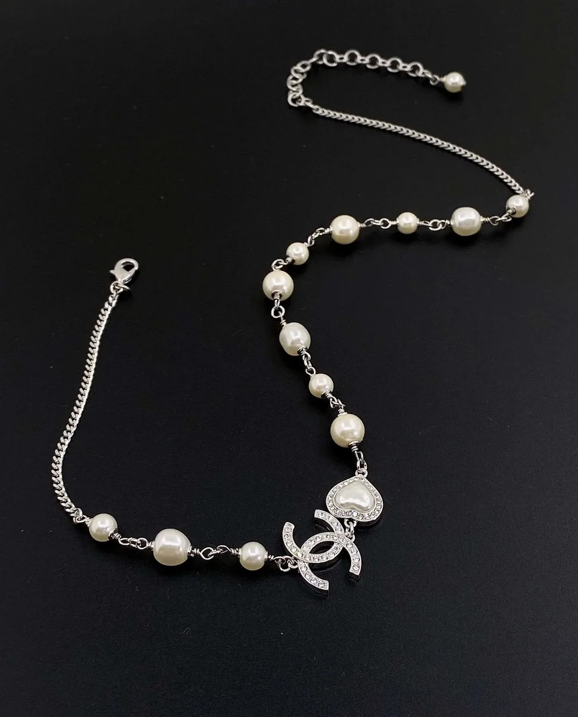 Chanel Pearl Love Necklace White