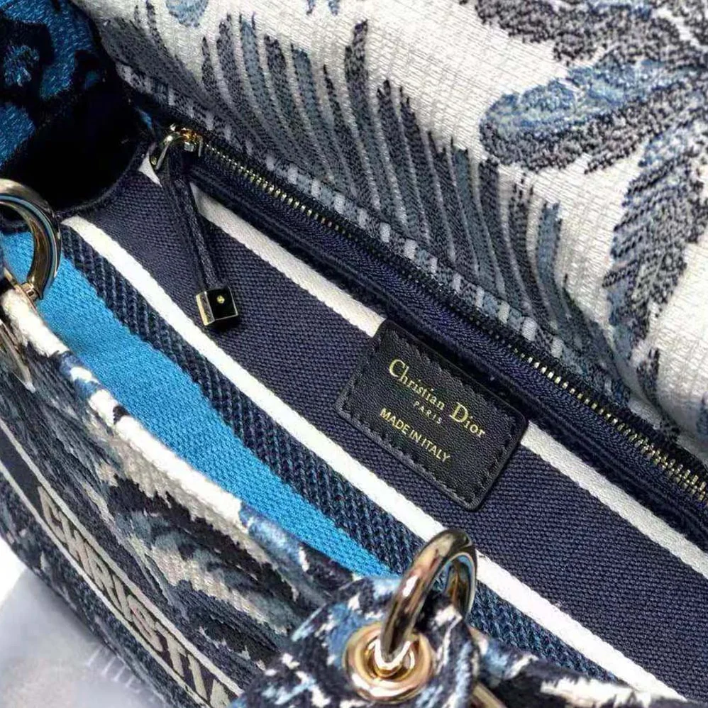 Dior Medium Lady D-lite Bag Blue Dior Palms Embroidery for Women