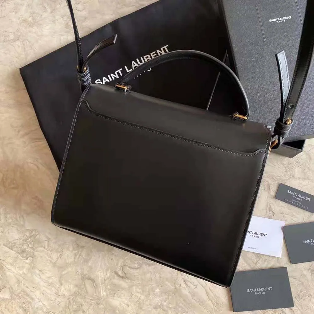 Saint Laurent YSL Cassandra Top Handle Medium Bag in Grain DE Poudre Embossed Leather for Women in Black Saint Laurent YSL Cassandra Top Handle Medium Bag in Grain DE Poudre Embossed Leather for Women in Black