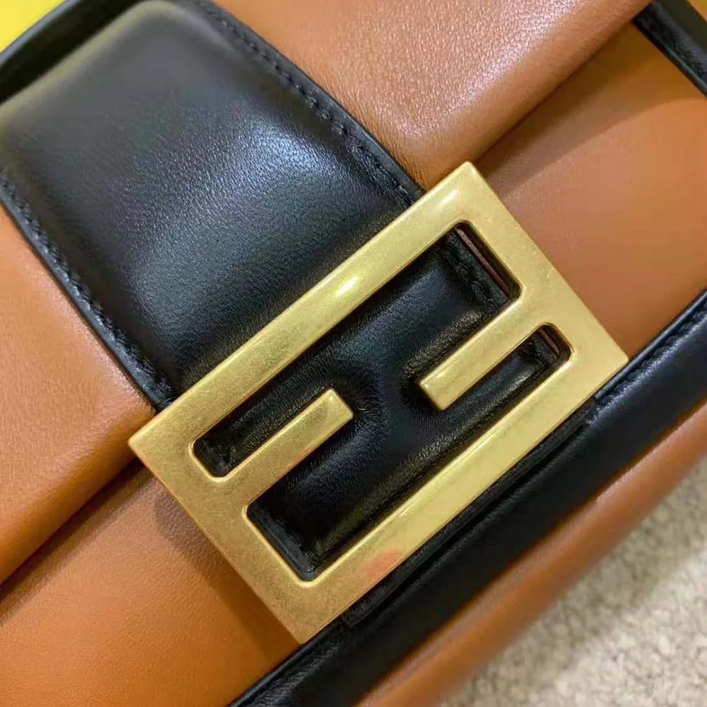 Fendi Mini Baguette Chain Brown and Black Nappa Leather Bag for Women