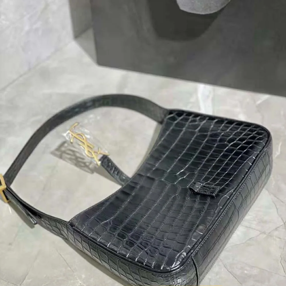 Saint Laurent YSL LE 5 A 7 Hobo Bag in Crocodile for Women in Embossed Shiny Leather Saint Laurent YSL LE 5 A 7 Hobo Bag in Crocodile for Women in Embossed Shiny Leather