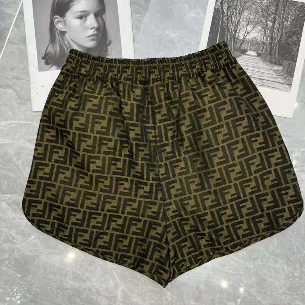 Fendi Brown Canvas Shorts with an Elasticated Waist and Side Slits in the Hem for Women
