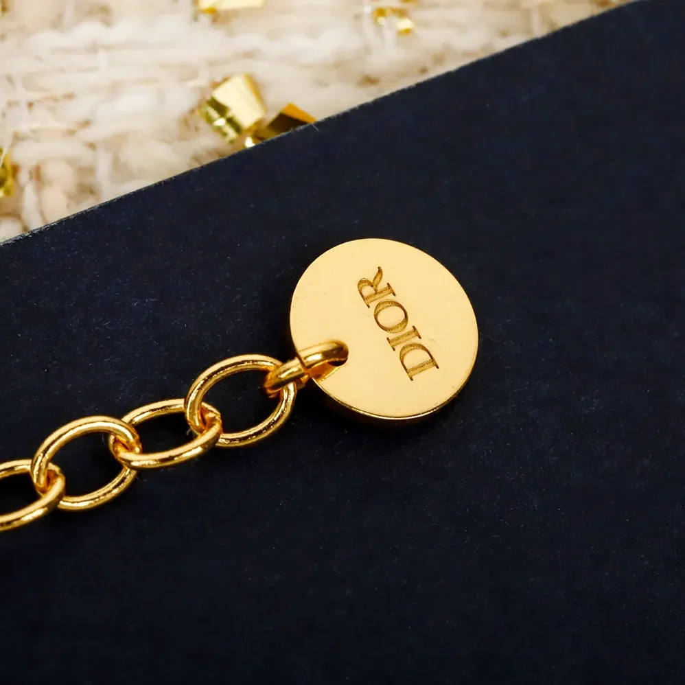 Dior Lucky Dior Necklace Gold-Finish Metal and White Resin Pearls for Women Dior Lucky Dior Necklace Gold-Finish Metal and White Resin Pearls for Women