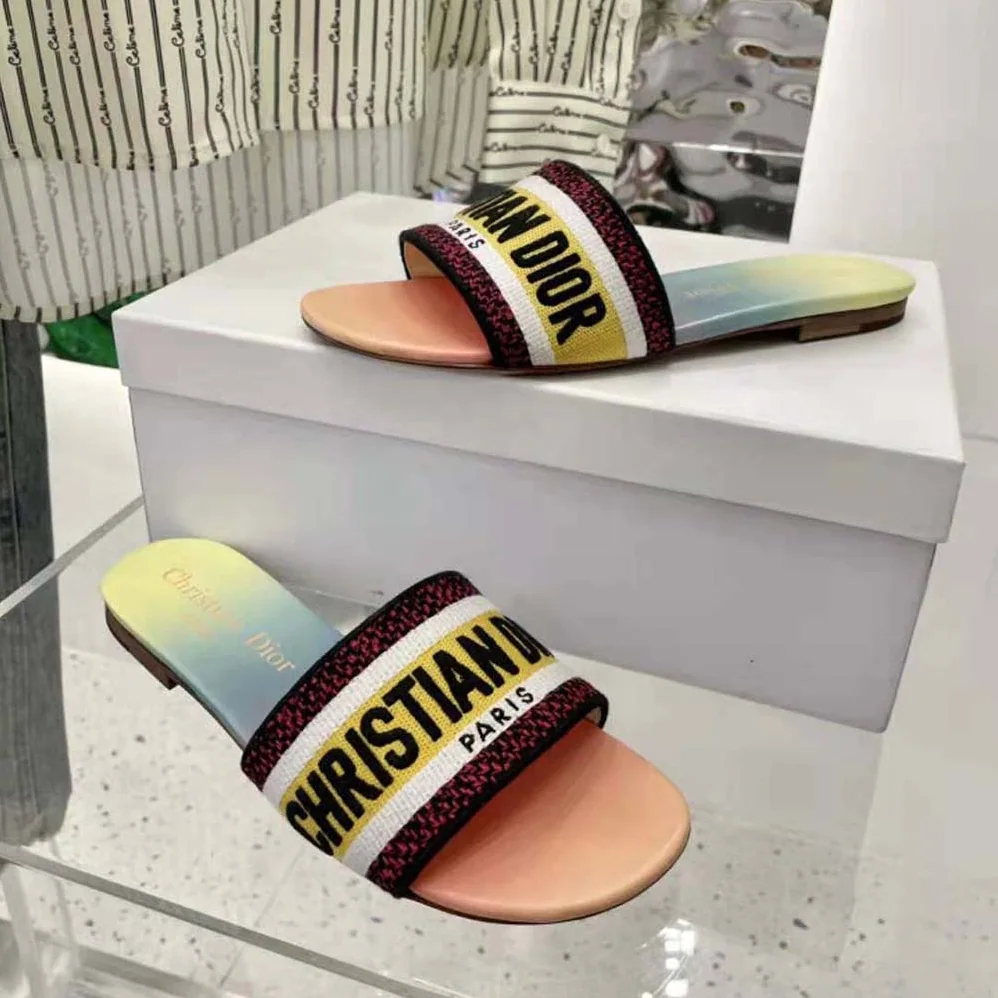 Dior Dway Slide Multicolor Embroidered Cotton for Women