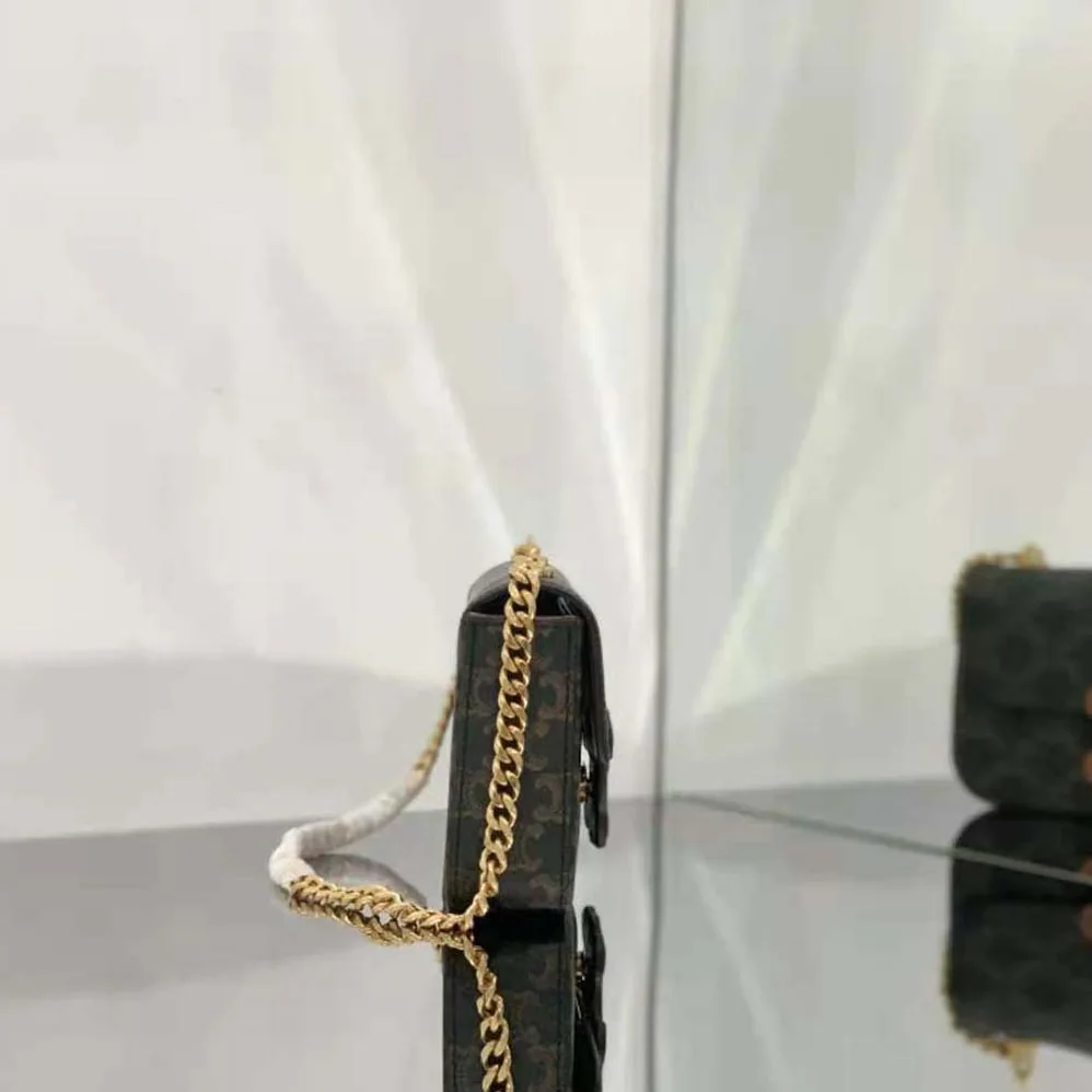 Celine Chain Shoulder Bag Cuir Triomphe in Triomphe Canvas and Calfskin for Women