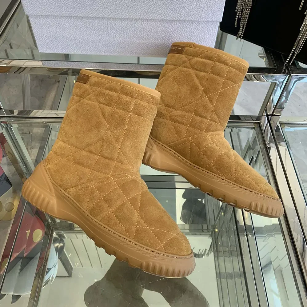Dior Frost Ankle Boot Camel Cannage Suede and Ecru Lambskin Shearling for Women Dior Frost Ankle Boot Camel Cannage Suede and Ecru Lambskin Shearling for Women