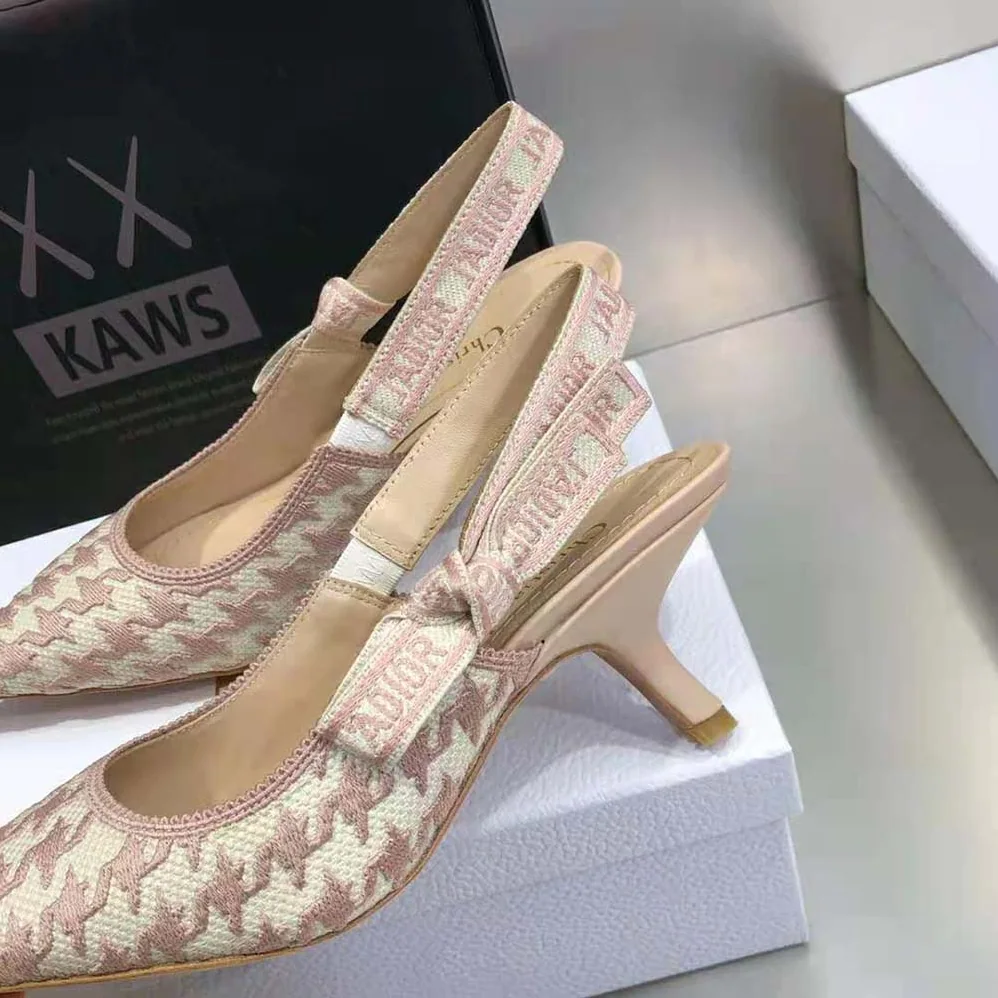 Dior J'Adior Slingback Pump Rose Des Vents Cotton Embroidery with Micro Houndstooth Motif for Women Dior J'Adior Slingback Pump Rose Des Vents Cotton Embroidery with Micro Houndstooth Motif for Women