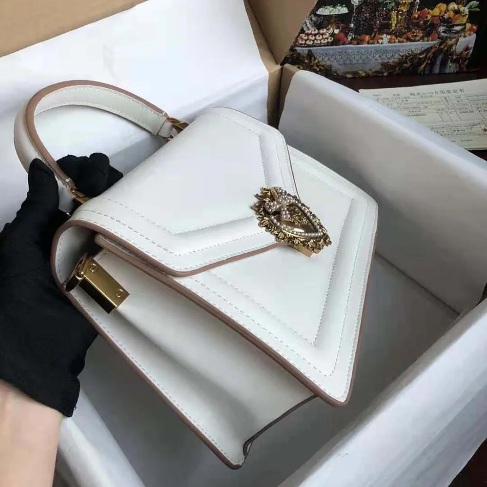 Dolce Gabbana D&G Small Smooth Calfskin Devotion Bag for Women in White Dolce Gabbana D&G Small Smooth Calfskin Devotion Bag for Women in White