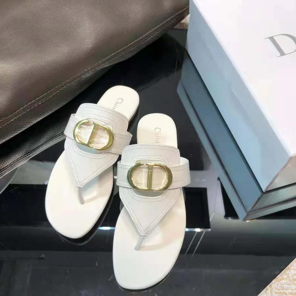 Dior 30 Montaigne Flat Thong Sandal White Calfskin for Women