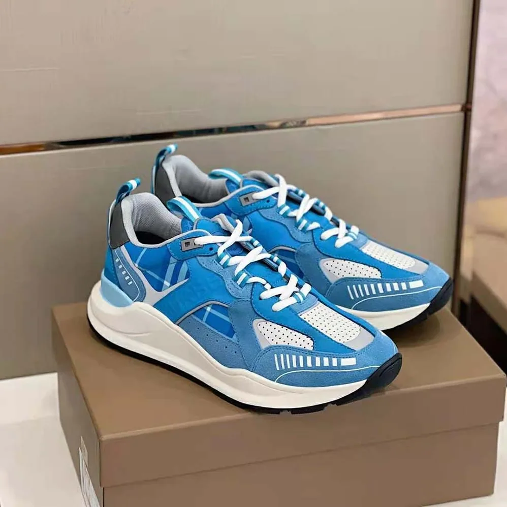 Burberry Leather Suede and Check Sneakers for Men in Blue Burberry Leather Suede and Check Sneakers for Men in Blue