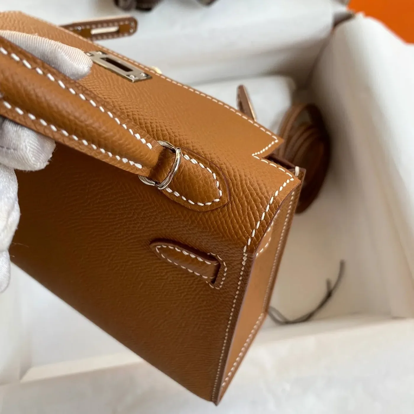 Hermes Kelly Mini Top Handle Bag in Brown Epsom Palladium Hardware