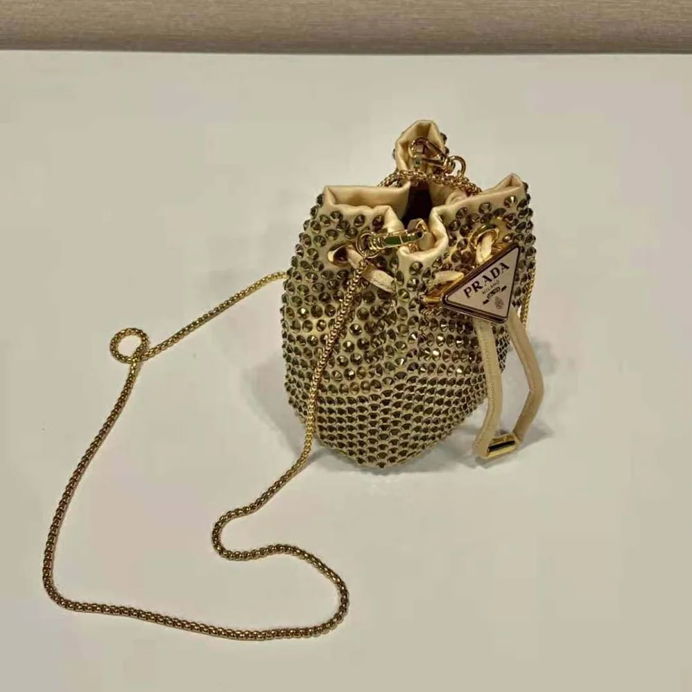 Prada Embellished Satin Mini-Pouch for Women in Gold Prada Embellished Satin Mini-Pouch for Women in Gold